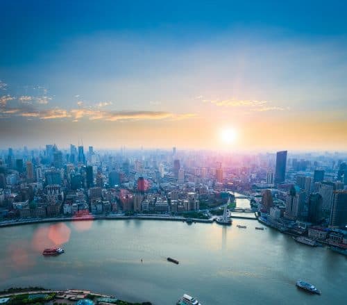 beautiful shanghai in sunset