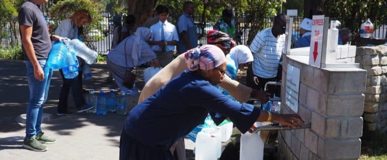 8 February 2018 – Cape Town, South Africa : Capetonians queue for water as their taps threaten to run dry.