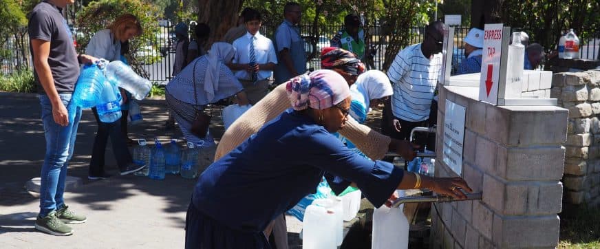8 February 2018 – Cape Town, South Africa : Capetonians queue for water as their taps threaten to run dry.