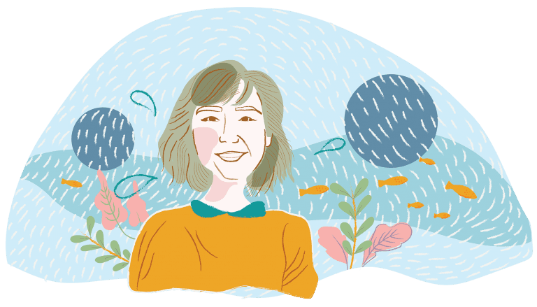 Illustration of Jennifer Jun in a water dome. Illustrated by: Radhika Gupta