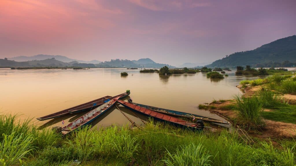Sunrise on the Mekong river, on the border of Thailand and Laos.
