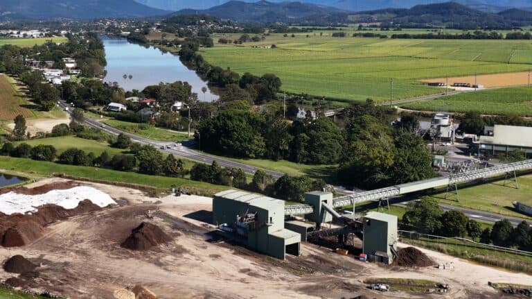 High,Angle,View,Of,An,Industrial,Sugar,Mill,Facility,Beside