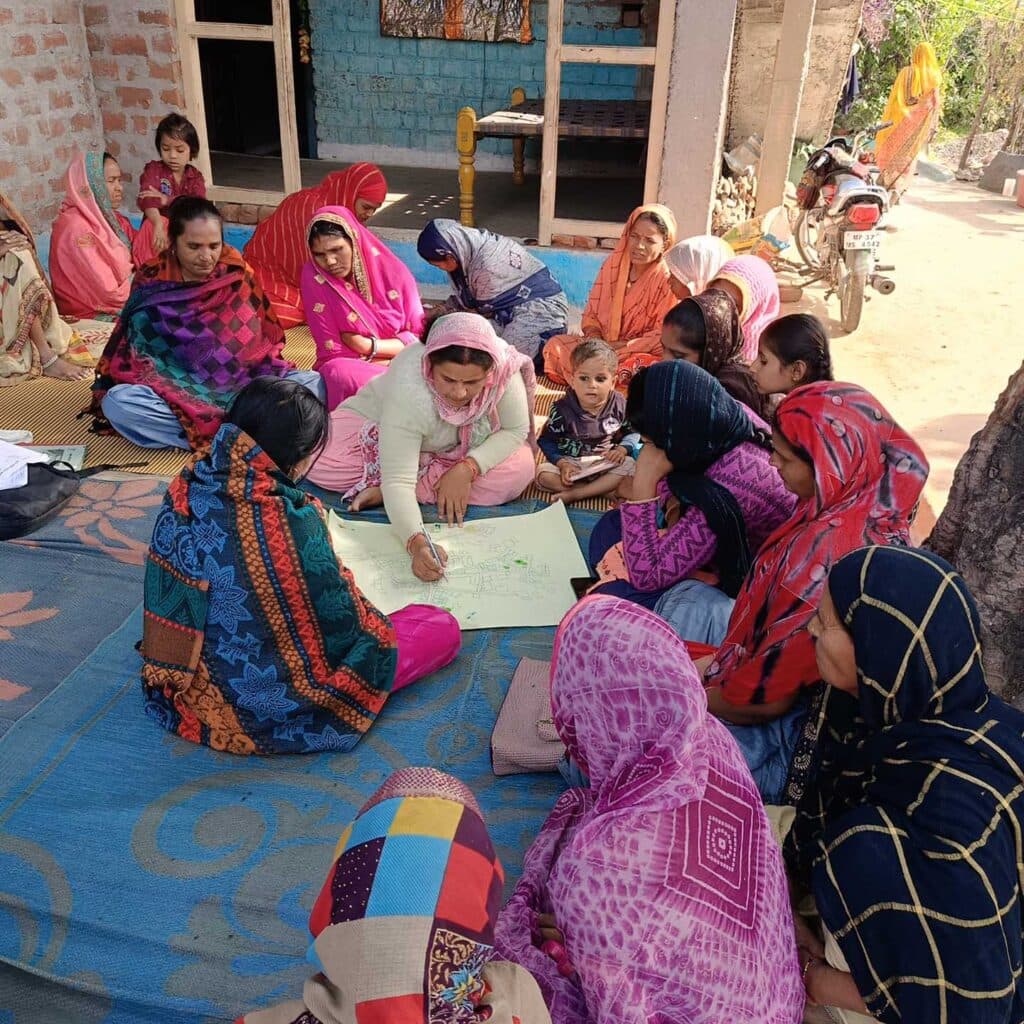 Community meeting, Neemtone village, Sehore District, India.