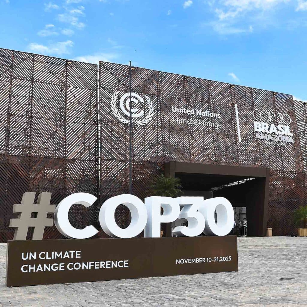 Facade of the entrance to COP 30, Belém, Brazil, November 2025.