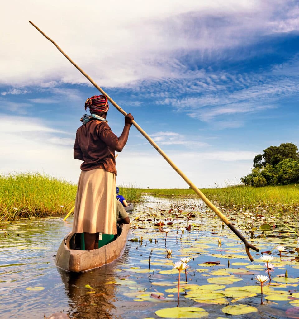 Traditional mokoro canoe in the Okavango Delta, Botswana.