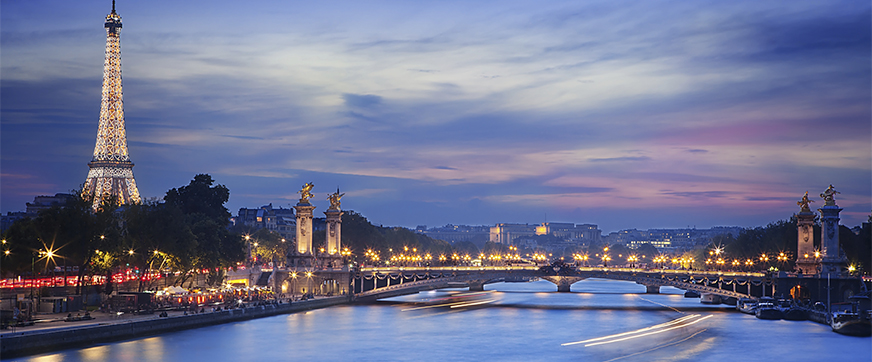 Eiffel Tower and Pont Alexandre III at nigh