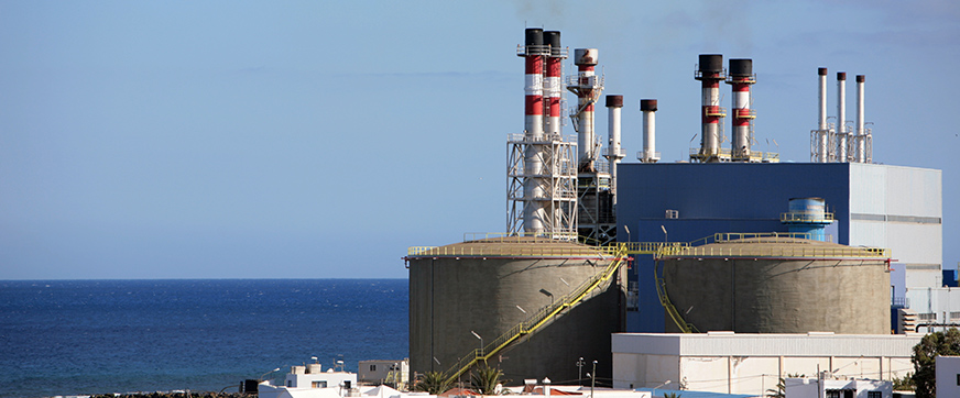 A view of a desalination plant near water