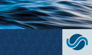 Photo collage of blue wavy water, blue SIWI pattern and new logo