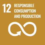 Sustainable Development Goal 12: Responsible consumption and production - icon: arrow tracing the infinite loop symbol on a gold beige background