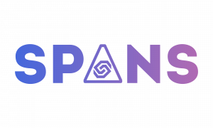 A purple gradient through capital letters SPANS, where the A is in the shape of a triangle.