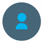 Improving water governance icon: blue person on grey backound