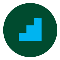 Improving water governance icon: blue stairs on dark green background