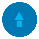 Improving water governance icon: blue house on darker blue background
