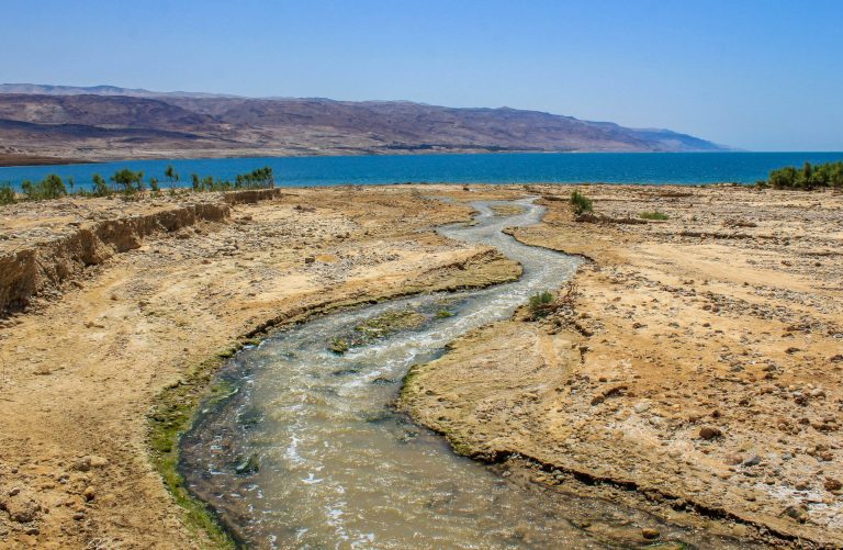 A vulnerability assessment in four major water basins of the country identified Azraq water basin at the highest risk of drying out its ground water table. Image: Jordan River flowing to the Dead Sea, Shutterstock