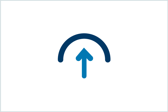 RAMP icon: A dark blue half circle pointing up, with a light blue arrow putting up in its center