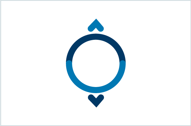 RAMP icon: A circle made which 2 halves made of 2 shades of blue. On its outside, a light blue arrow pointing up, underneath, a dark blue arrow pointing down