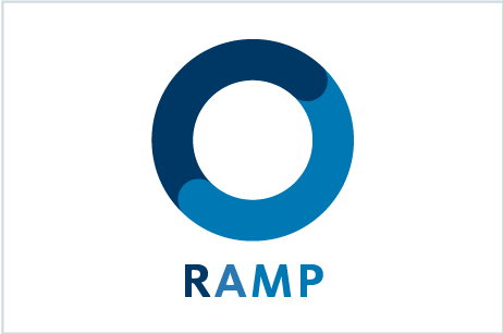 RAMP logo: a circle with 2 tones of blue feeding into each other