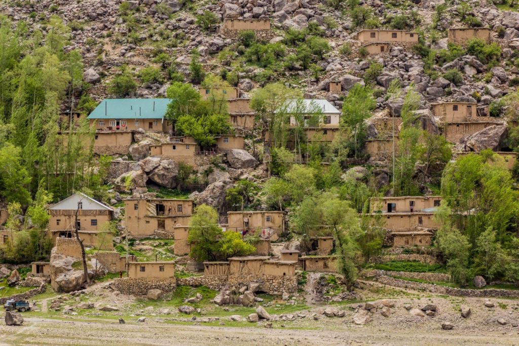 Houses in Marguzor village in Haft Kul in Fann mountains, Tajikistan