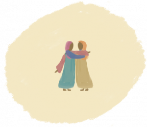 Illustration of two people hugging