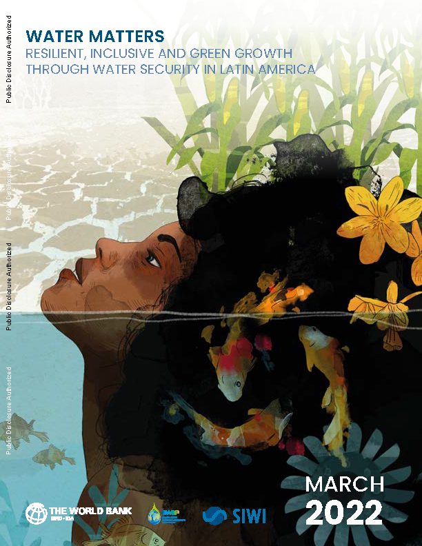 cover of the World Bank and SIWI report Water Matters showing an illustration of a girl's head above water surrounded by flish and flowers