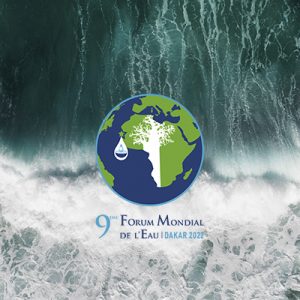 World Water Forum 2022 logo showing illustration of Earth with flowing water in the background