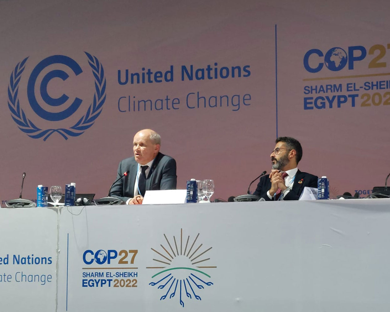SIWI Director Torgny Holmgren on stage during COP27 in Egypt.