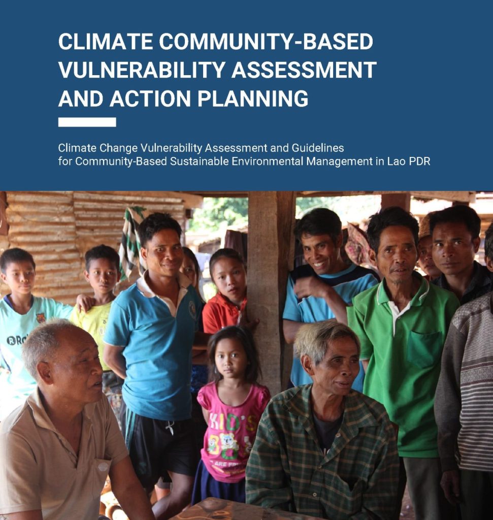 Cover of climate community-based report with an image of people standing around as an audience
