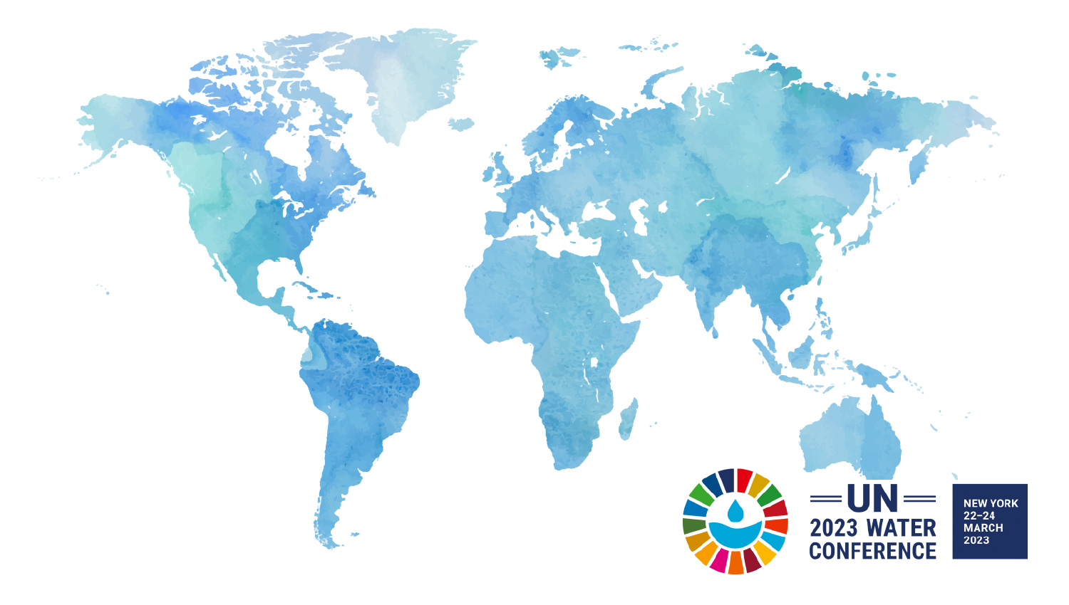 Illustration of global map with logo of the UN Water conference
