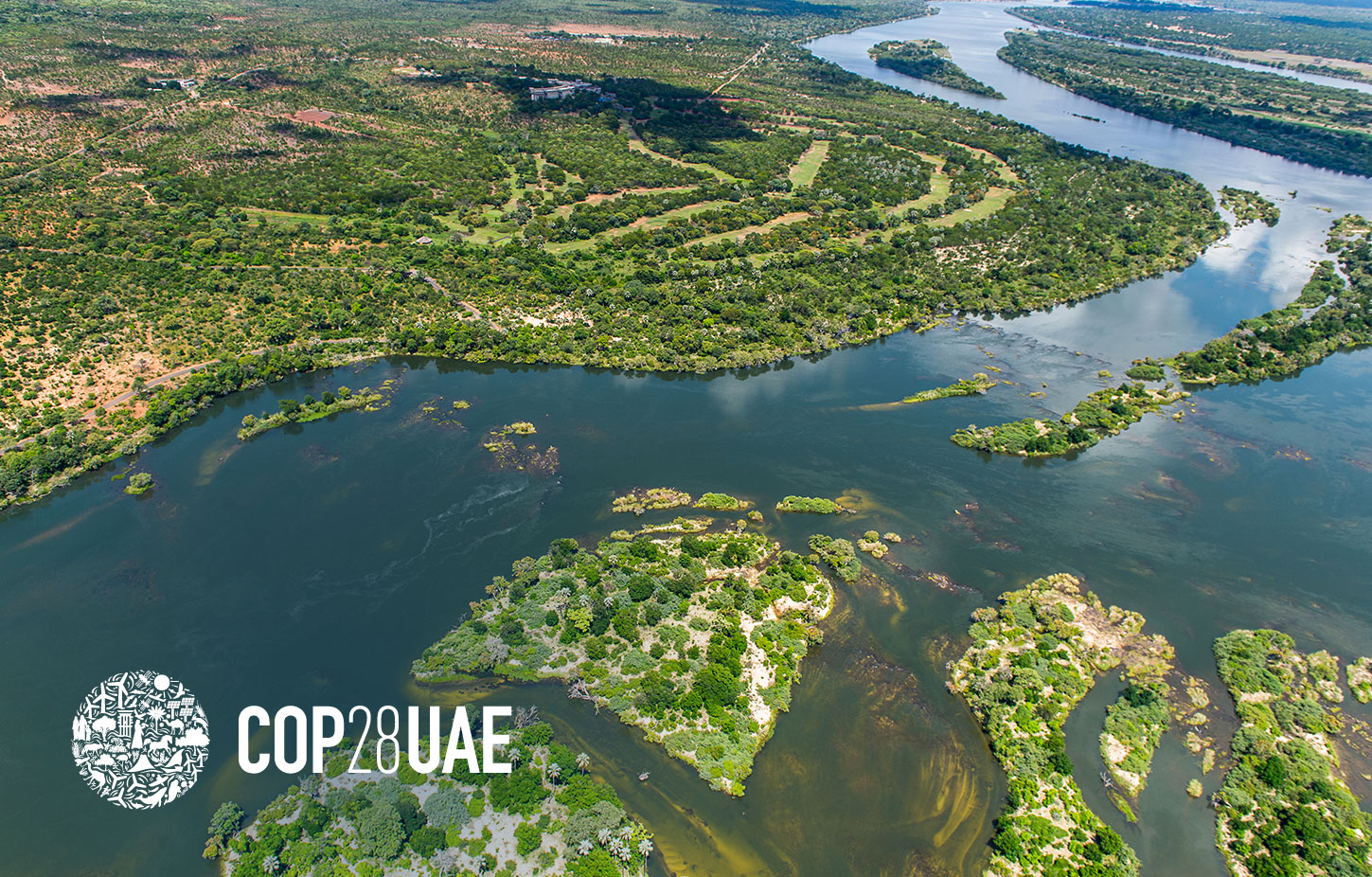 Aerial view of the Zambezi River, Africa