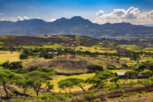 Ethiopia. Lalibela countryside, Lasta Mountains in the background