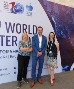 SIWI experts (L) Ruth Mathews, Håkan Tropp and Dani Gaillard-Picher attending the World Water Forum 2024 in Bali, Indonesia