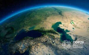 Highly detailed planet Earth in the morning, focused on Caspian Sea.