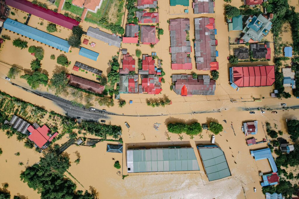 A town flooded
