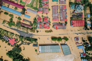 A town flooded