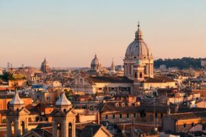 Rome,Rooftop,View,With,Ancient,Architecture,In,Italy,At,Sunset